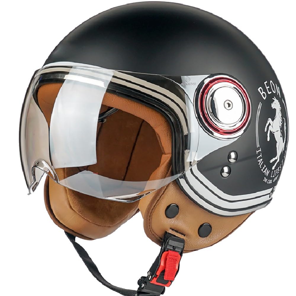 Jethelm mit Sonnenblende, Vintage Motorrad Jet Helm Roller Helm für Damen Herren, ECE 22.05 Zertifiziert Halbhelm, Jet-Piloten-Motorrad-Retro-Chopper-Cruiser-Vintage-Mopedhelm Jethelm mit Sonnenblende, Vintage Motorrad Jet Helm Roller Helm für Damen Herren, ECE 22.05 Zertifiziert Halbhelm, Jet-Piloten-Motorrad-Retro-Chopper-Cruiser-Vintage-Mopedhelm von WZGGTEAM