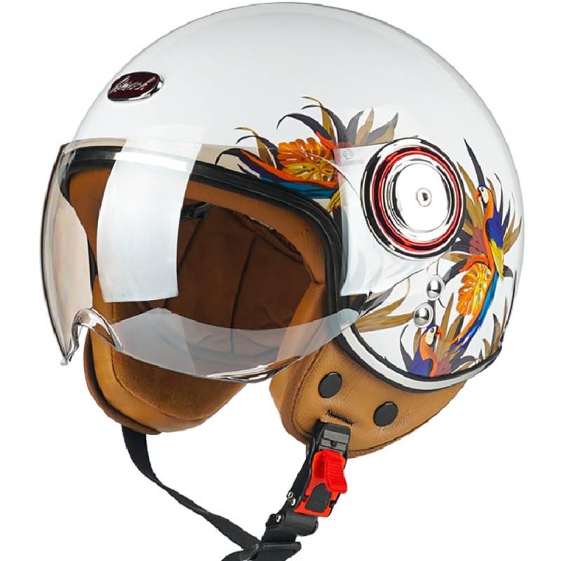 Vintage Motorrad Jethelme, Open Face Helm Vintage Roller Helm für Damen Herren, ECE Zertifiziert Retro Elektrischer Halbhelm mit Sonnenblende Vespa, Jet-Helm für Cruiser von WZGGTEAM