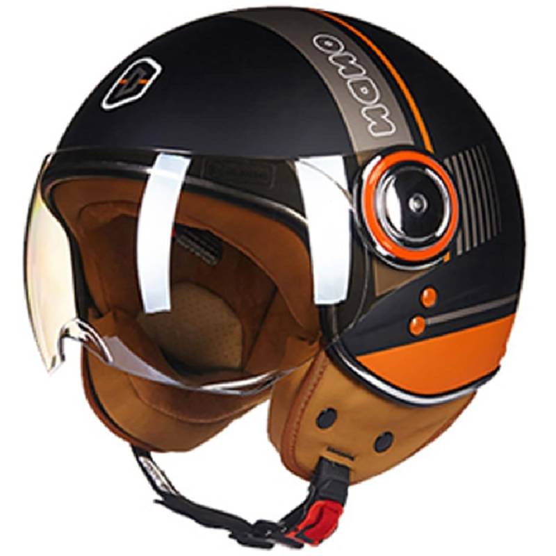 Vintage Motorrad Jethelme, Open Face Helm Vintage Roller Helm für Damen Herren, ECE Zertifiziert Retro Elektrischer Halbhelm mit Sonnenblende Vespa, Jet-Helm für Cruiser von WZGGTEAM