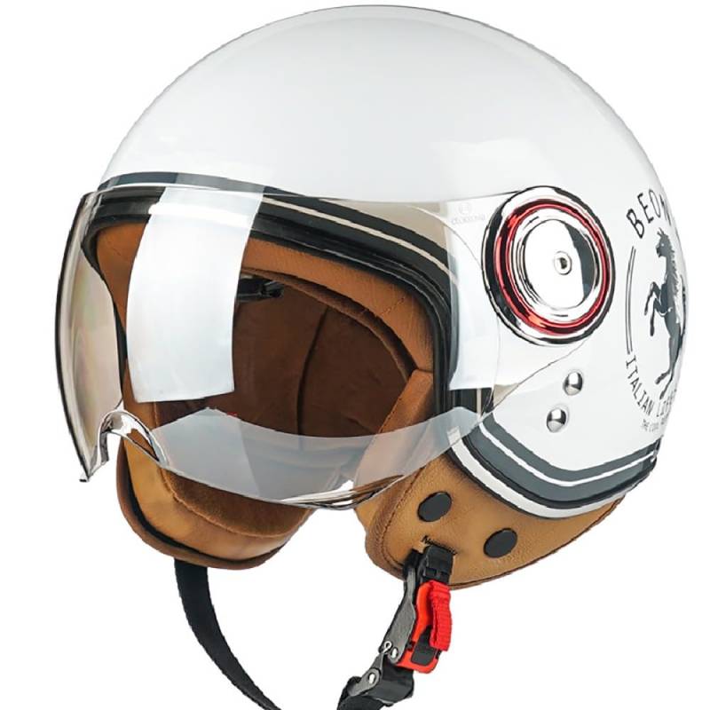 Vintage Motorrad Jethelme, Open Face Helm Vintage Roller Helm für Damen Herren, ECE Zertifiziert Retro Elektrischer Halbhelm mit Sonnenblende Vespa, Jet-Helm für Cruiser von WZGGTEAM