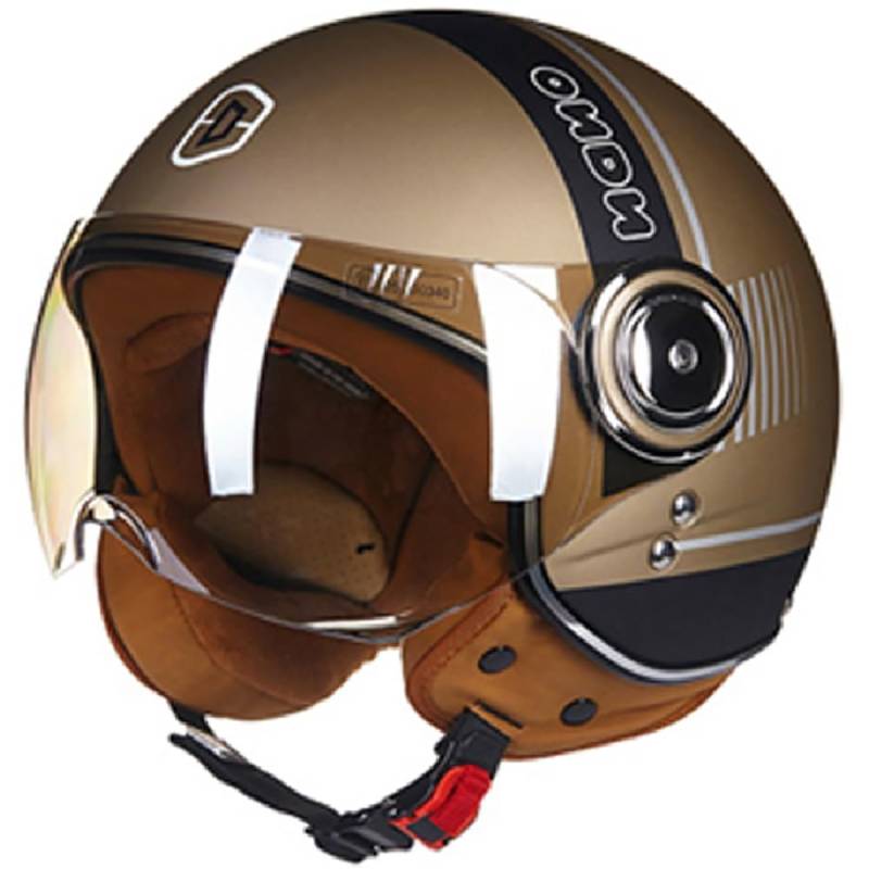 Vintage Motorrad Jethelme, Open Face Helm Vintage Roller Helm für Damen Herren, ECE Zertifiziert Retro Elektrischer Halbhelm mit Sonnenblende Vespa, Jet-Helm für Cruiser von WZGGTEAM