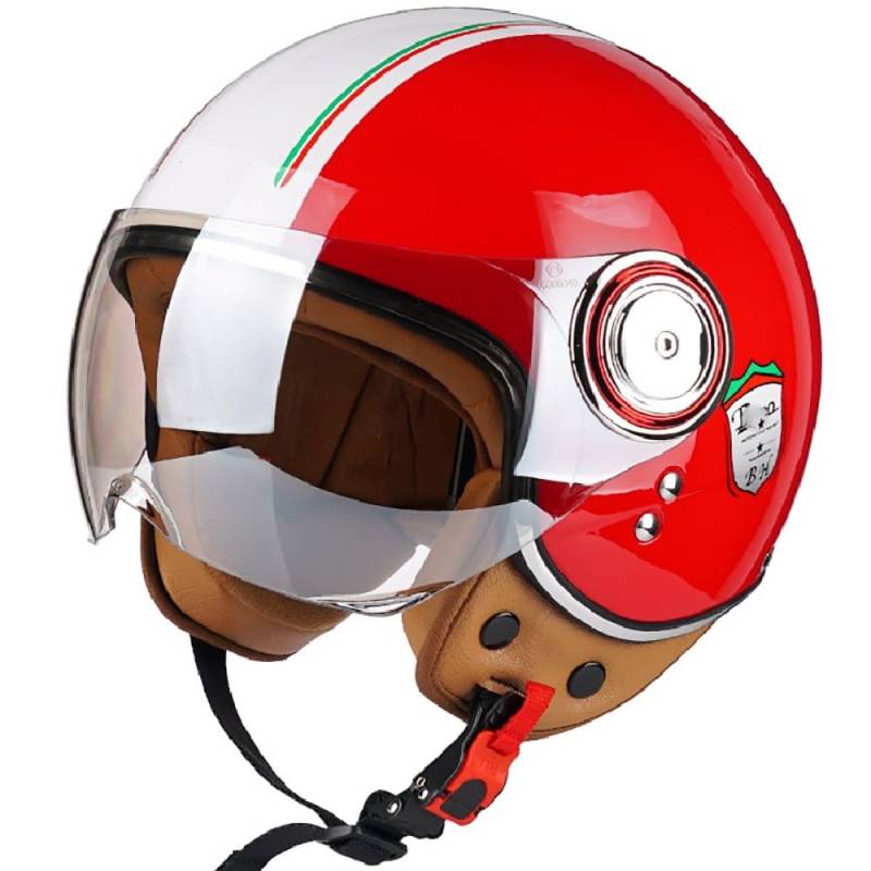 Vintage Motorrad Jethelme, Open Face Helm Vintage Roller Helm für Damen Herren, ECE Zertifiziert Retro Elektrischer Halbhelm mit Sonnenblende Vespa, Jet-Helm für Cruiser von WZGGTEAM