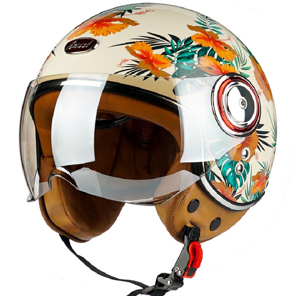 Vintage Motorrad Jethelme, Open Face Helm Vintage Roller Helm für Damen Herren, ECE Zertifiziert Retro Elektrischer Halbhelm mit Sonnenblende Vespa, Jet-Helm für Cruiser Vintage Motorrad Jethelme, Open Face Helm Vintage Roller Helm für Damen Herren, ECE Zertifiziert Retro Elektrischer Halbhelm mit Sonnenblende Vespa, Jet-Helm für Cruiser von WZGGTEAM