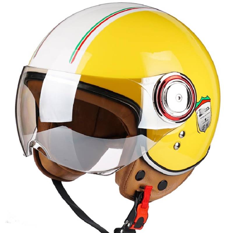 Vintage Motorrad Jethelme, Open Face Helm Vintage Roller Helm für Damen Herren, ECE Zertifiziert Retro Elektrischer Halbhelm mit Sonnenblende Vespa, Jet-Helm für Cruiser von WZGGTEAM