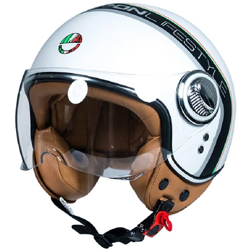 Vintage Motorrad Jethelme, Open Face Helm Vintage Roller Helm für Damen Herren, ECE Zertifiziert Retro Elektrischer Halbhelm mit Sonnenblende Vespa, Jet-Helm für Cruiser von WZGGTEAM