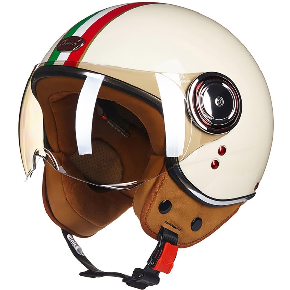 Vintage Offener Motorrad-Halbhelm, Jet Helm Mopedhelm mit Transparenter Sonnenschirm, ECE-geprüft 22.05, Motorrad-Sturzhelm, 3/4 Motorradhel, Vespa-Jet-Helm für Männer und Frauen Vintage Offener Motorrad-Halbhelm, Jet Helm Mopedhelm mit Transparenter Sonnenschirm, ECE-geprüft 22.05, Motorrad-Sturzhelm, 3/4 Motorradhel, Vespa-Jet-Helm für Männer und Frauen von WZGGTEAM