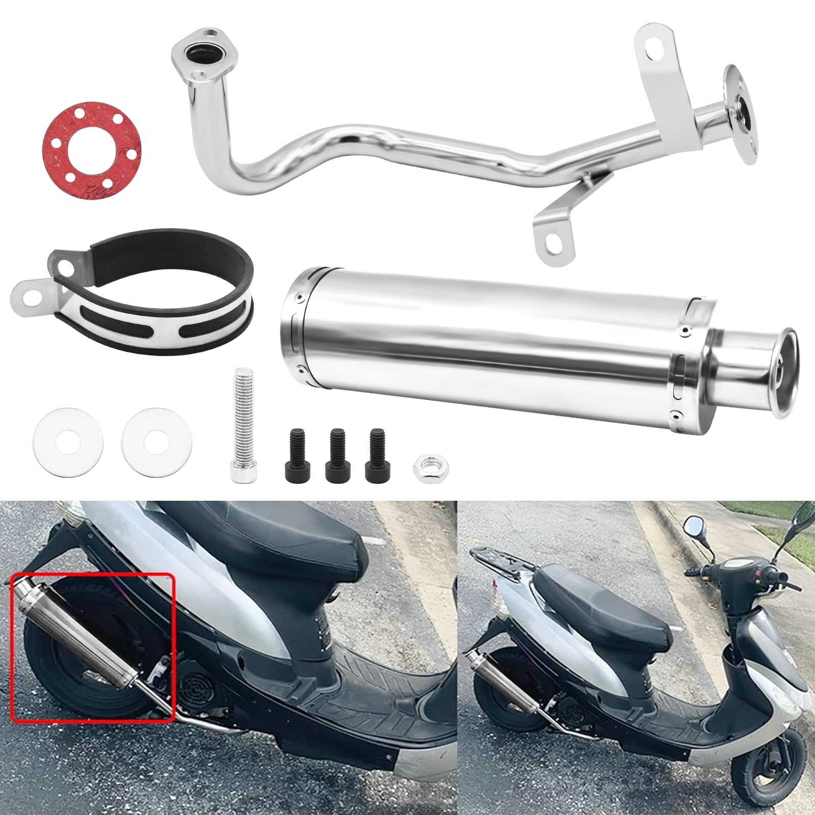 Wai Danie Motorrad Auspuff Schalldämpfer Scooter für GY6 4 Takt 50CC 80CC 100CC Scooter QMB139 Auspuff Edelstahl Rohr 139QMB 1P39QMB Chinesisch Scooter Moped Wai Danie Motorrad Auspuff Schalldämpfer Scooter für GY6 4 Takt 50CC 80CC 100CC Scooter QMB139 Auspuff Edelstahl Rohr 139QMB 1P39QMB Chinesisch Scooter Moped von Wai Danie