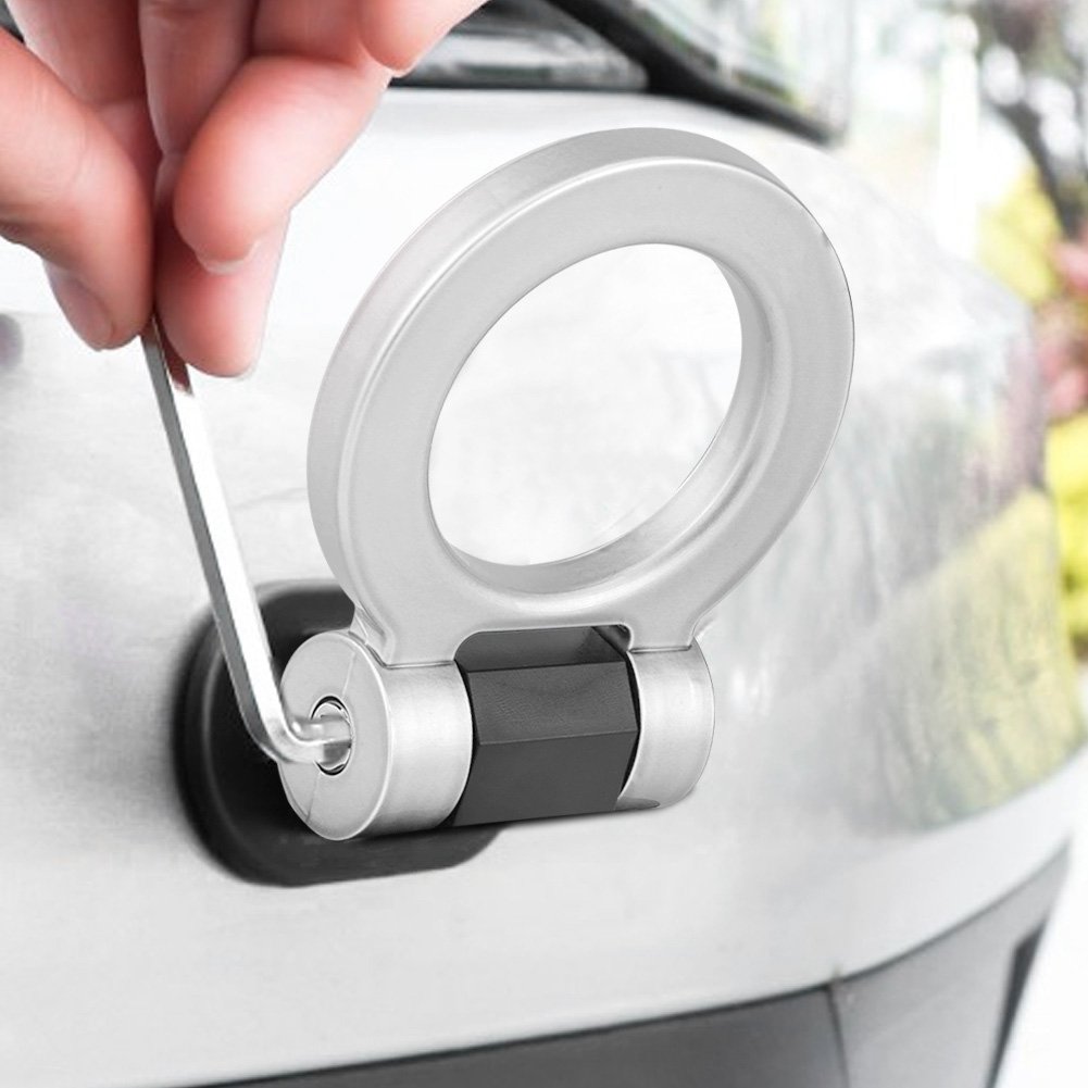 4 Farben Dekoratives Auto Modifizierter Kleber Rundring -Schleppstäbe Anhängerhaken Haken (Silber) von Walmeck