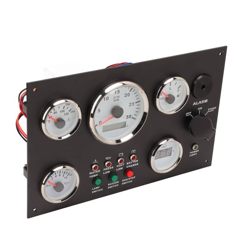 Instrumententafel des Motors Dash Instrumenten, Wassertemperatur, Ölstand, Druck mit Spannungsanzeige, Rote Hintergrundbeleuchtung für Wohnmobile, Motorinstrumentenbrett, (12V) von Walmeck
