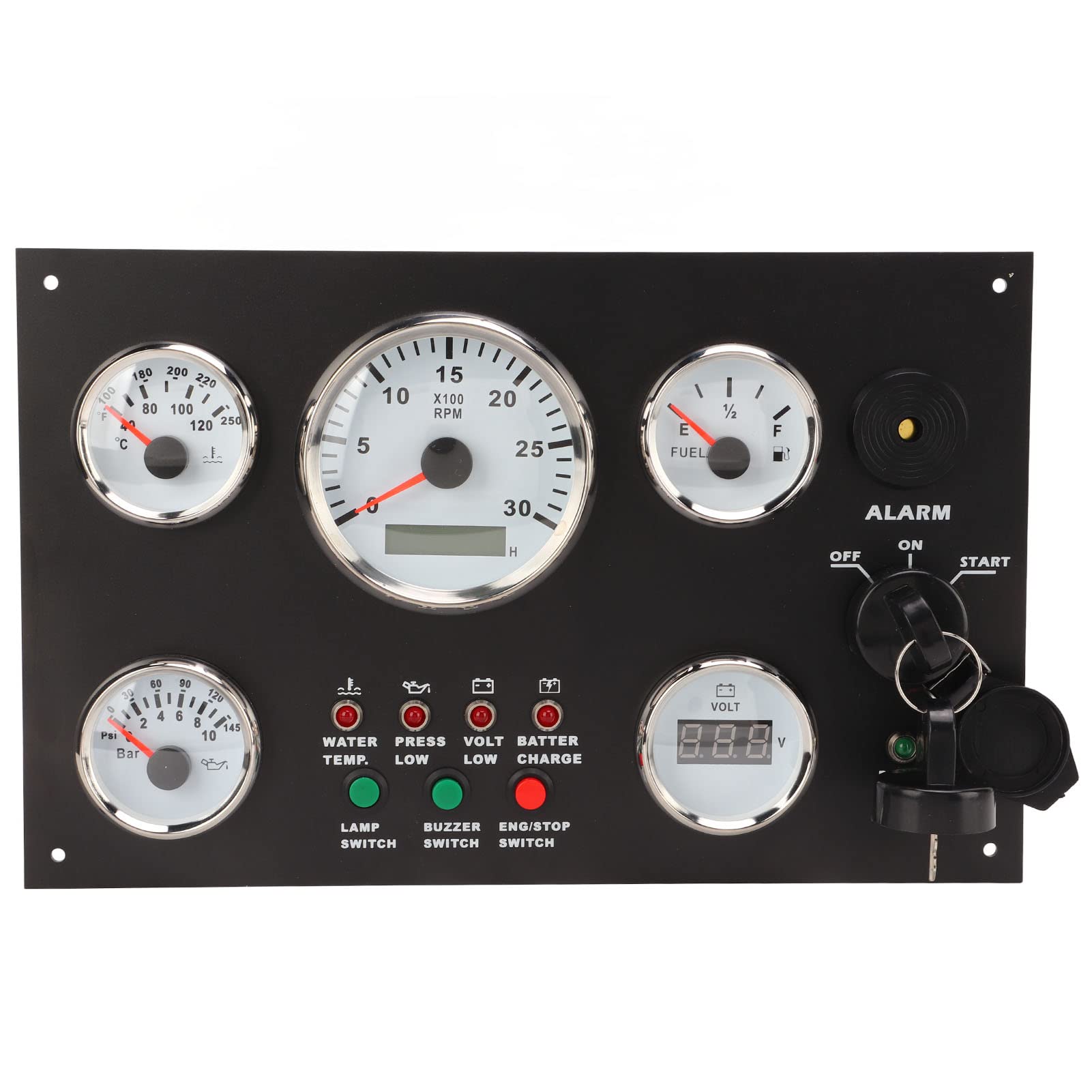Instrumententafel des Motors Dash Instrumenten, Wassertemperatur, Ölstand, Druck mit Spannungsanzeige, Rote Hintergrundbeleuchtung für Wohnmobile, Motorinstrumentenbrett, (24V) von Walmeck