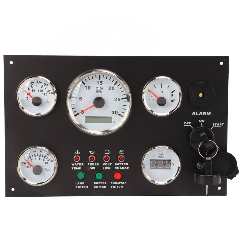 Instrumententafel des Motors Dash Instrumenten, Wassertemperatur, Ölstand, Druck mit Spannungsanzeige, Rote Hintergrundbeleuchtung für Wohnmobile, Motorinstrumentenbrett, (24V) von Walmeck