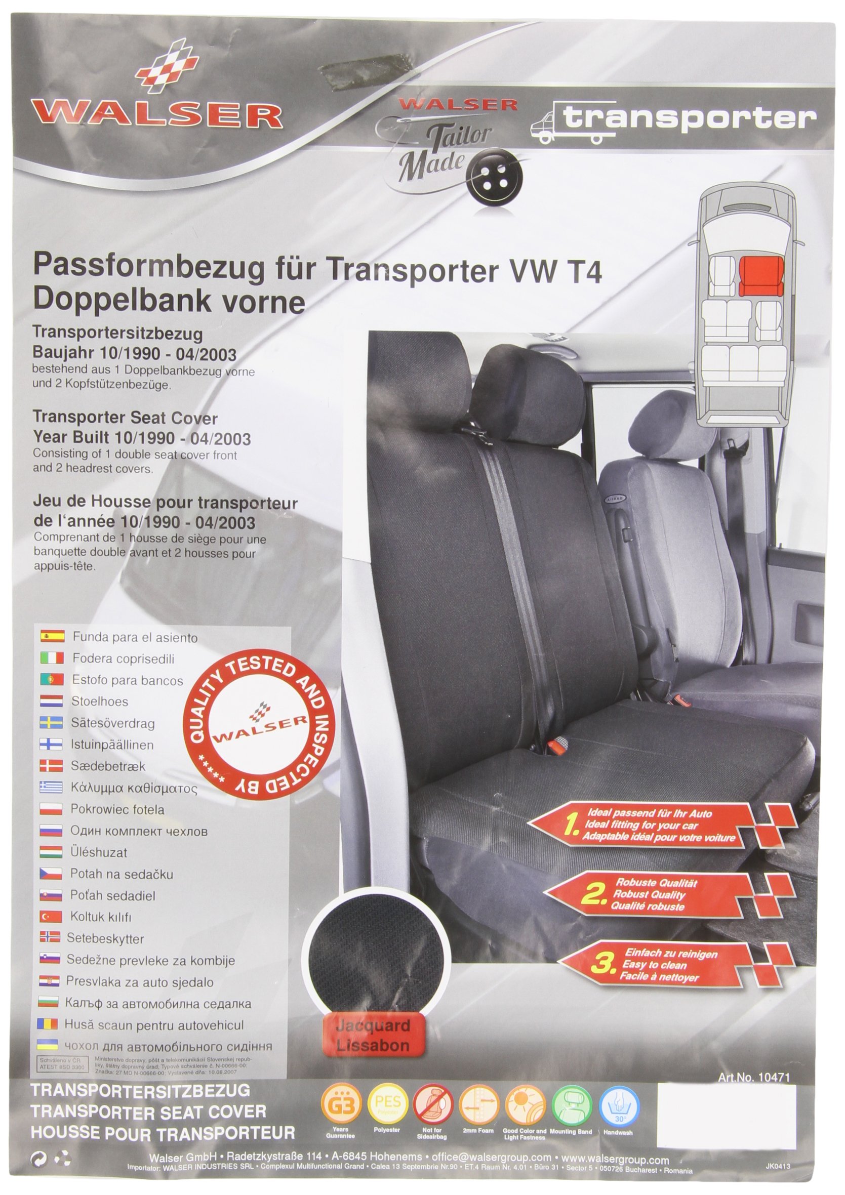 WALSER Passform Auto-Sitzbezug, Transporter-Schonbezug Stoff kompatibel mit VW T4, Doppelbankbezug vorne von Walser GmbH