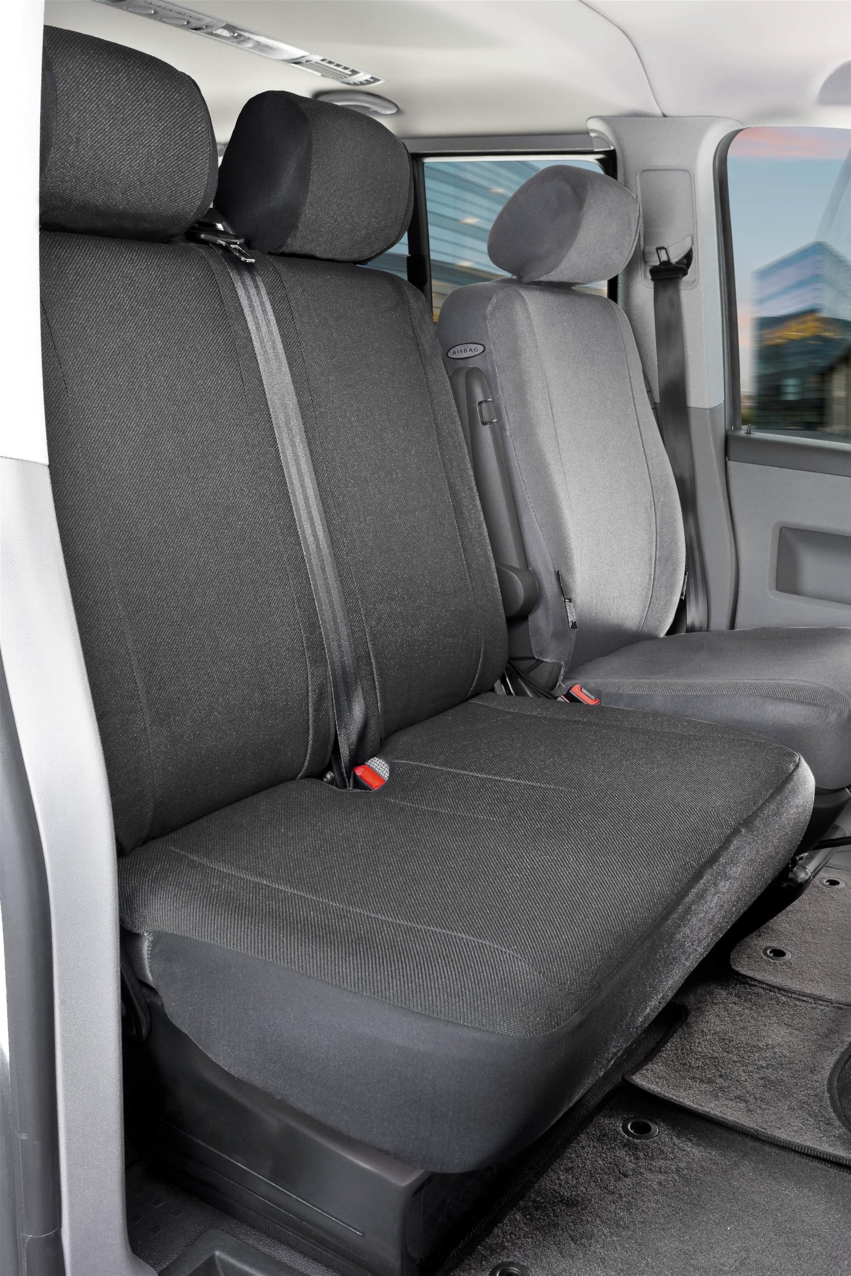 Walser Transporter Sitzbezüge Auto kompatibel mit VW T5, Doppelbank vorne, Auto Sitzbezüge aus Stoff Sitzschoner Auto, Auto Sitzauflagen Set für Van von Walser