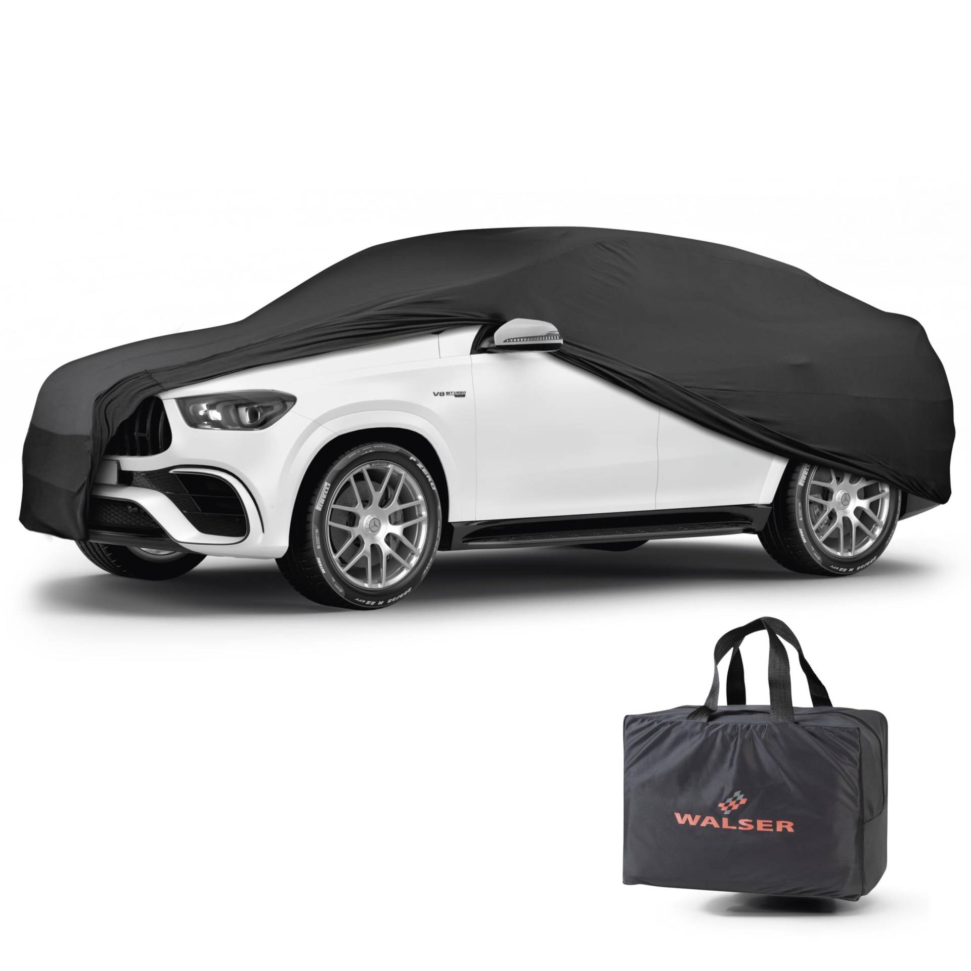 Walser Abdeckung Auto Indoor Stretch, Autoabdeckung Winter, staubdichte Autogarage Abdeckung, Autoplane Winter, Autogarage Abdeckung Winter, Abdeckung für Auto, Auto Abdeckplane SUV XL schwarz von Walser