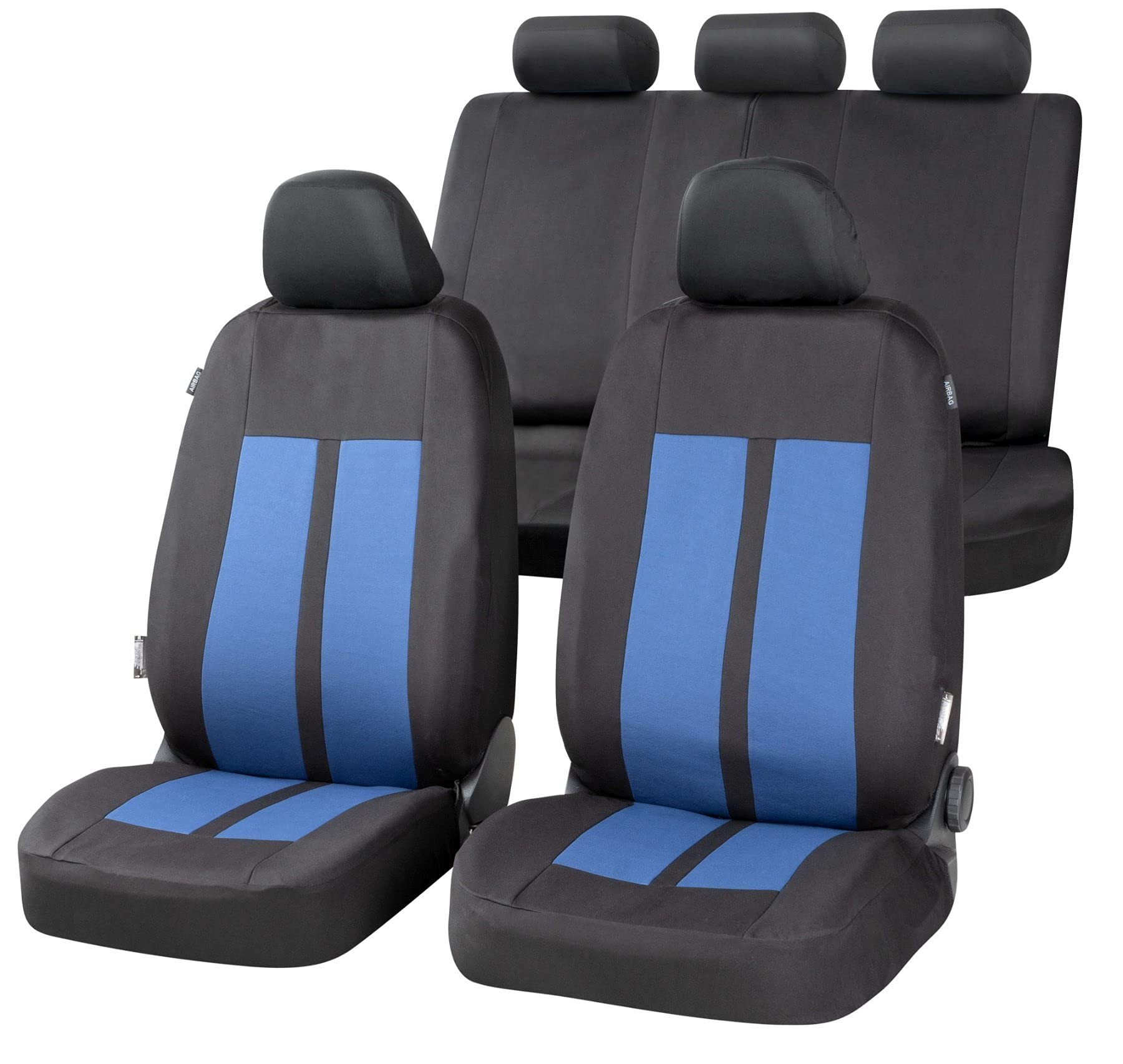 WALSER Autositzbezug Elphin Komplettset, Universal Autoschonbezüge blau-schwarz, Sitzbezüge Polyester 13312, Komplett Set von Walser