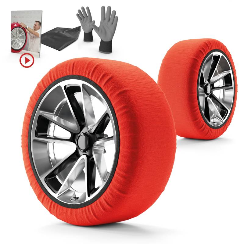 WALSER Basic Schneeketten Alternative Active, 2er Set Textil Schneeketten, Auto Schneeketten Stoff, Car Snow Chains, Anti-Rutsch Schneesocken Winter, Textilschneeketten, Winterketten Auto rot M von Walser