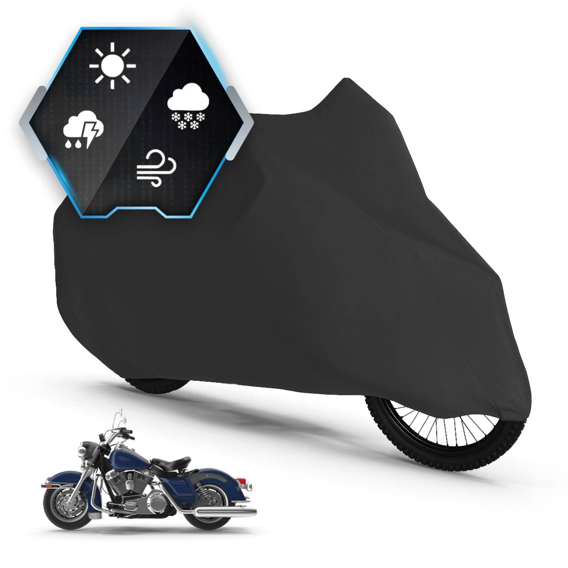 Motorrad Abdeckplane All Weather L, 100% wasserdichte Outdoor Motorrad Plane, Motorrad Plane Ganz-Jahres-Schutz, Abdeckplane Motorrad, Motorrad Zubehör Plane schwarz 250x100x130 cm Motorrad Abdeckplane All Weather L, 100% wasserdichte Outdoor Motorrad Plane, Motorrad Plane Ganz-Jahres-Schutz, Abdeckplane Motorrad, Motorrad Zubehör Plane schwarz 250x100x130 cm von Walser