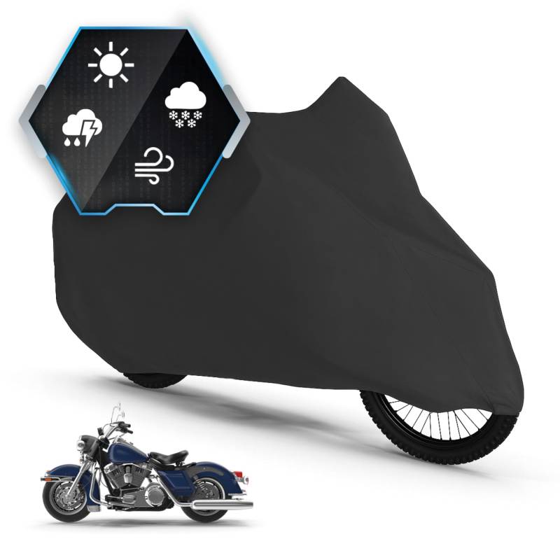 Motorrad Abdeckplane All Weather L, 100% wasserdichte Outdoor Motorrad Plane, Motorrad Plane Ganz-Jahres-Schutz, Abdeckplane Motorrad, Motorrad Zubehör Plane schwarz 250x100x130 cm von Walser