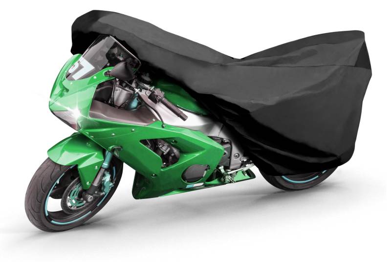 Motorrad Abdeckplane All Weather M, 100% wasserdichte Outdoor Motorrad Plane, Motorrad Plane Ganz-Jahres-Schutz, Abdeckplane Motorrad, Motorrad Zubehör schwarz 215x95x120 cm von Walser