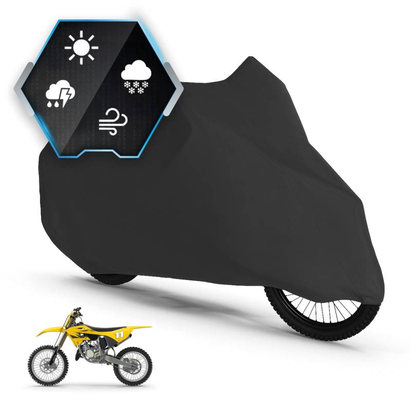 Motorrad Abdeckplane All Weather XL, 100% wasserdichte Outdoor Motorrad Plane, Motorrad Plane Ganz-Jahres-Schutz, Abdeckplane Motorrad, Motorrad Zubehör Plane schwarz 255x110x135 cm von Walser