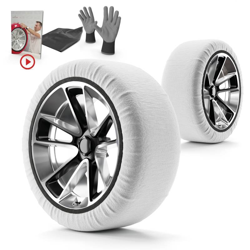 WALSER Premium Textile Schneeketten nach EU Norm 16662-1 homologiert, Qualitätssieger Sehr Gut*, 2er Set Textilschneekette Snow Sock, Anti-Rutsch Auto Schneeketten, Car Snow Chains weiß L von Walser