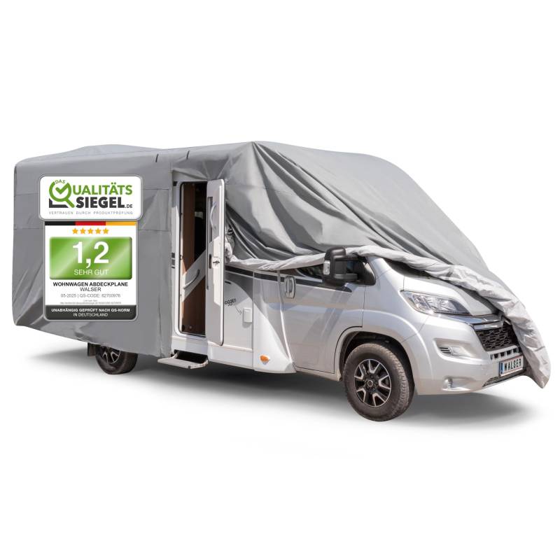 WALSER Premium Wohnmobil Abdeckplane, 100% wetterfeste Wohnmobilabdeckung, wasserdichte Wohnmobilplane mit UV-Schutz, Schutzhülle für Reisemobile + Aufbewahrungstasche 680x250x225cm (Dachlänge: 605cm) von Walser