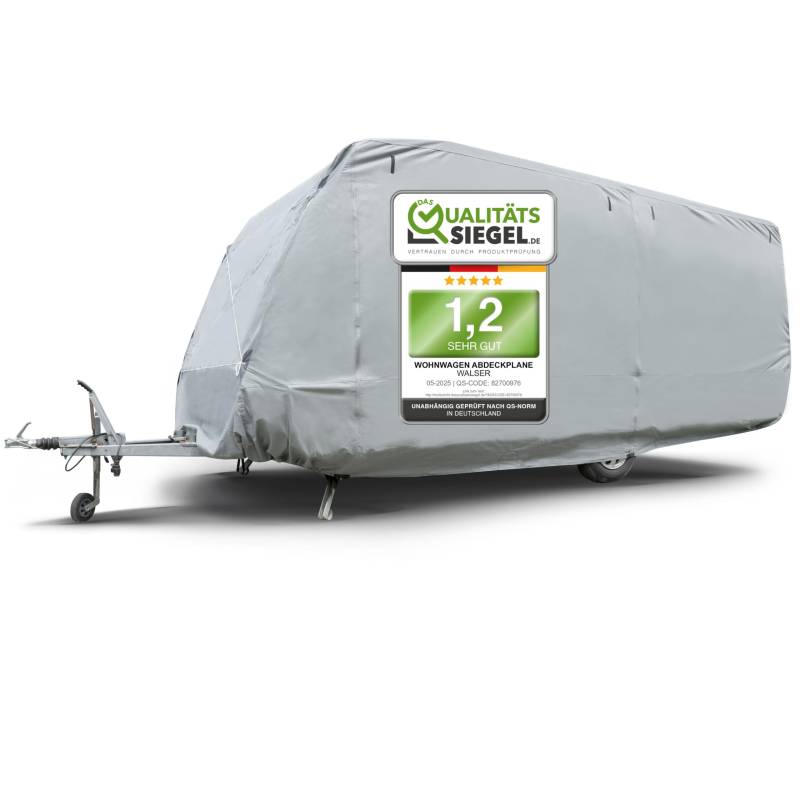 WALSER Premium Wohnwagen Abdeckplane, 100% wetterfeste Wohnwagenabdeckung, wasserdichte Wohnwagenplane mit UV-Schutz, Wohnwagen Schutzhülle, Wohnwagen Abdeckung inkl. Aufbewahrungstasche 470x250x220cm von Walser