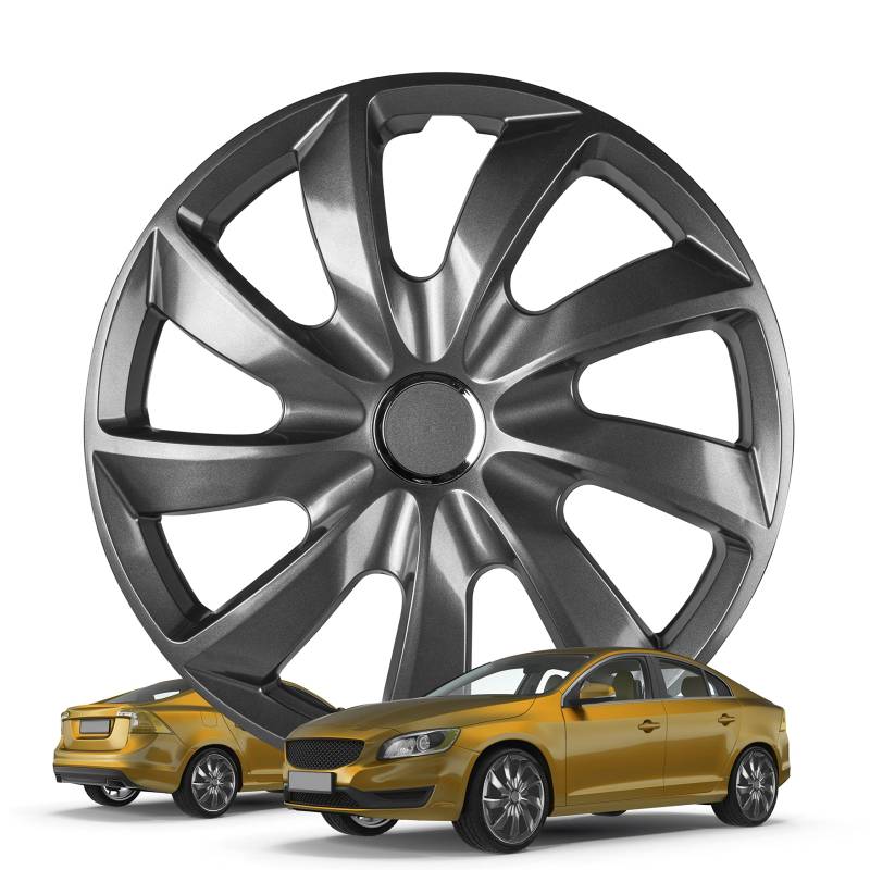 WALSER Premium Radkappen Turbine Graphite, 4er Set Radkappen Auszeichnung Sehr Gut*, Radzierblenden 16 Zoll, Radblenden für Alufelgen Stahlfelgen, Auto Radzierblende Graphit - Made in Europe von Walser
