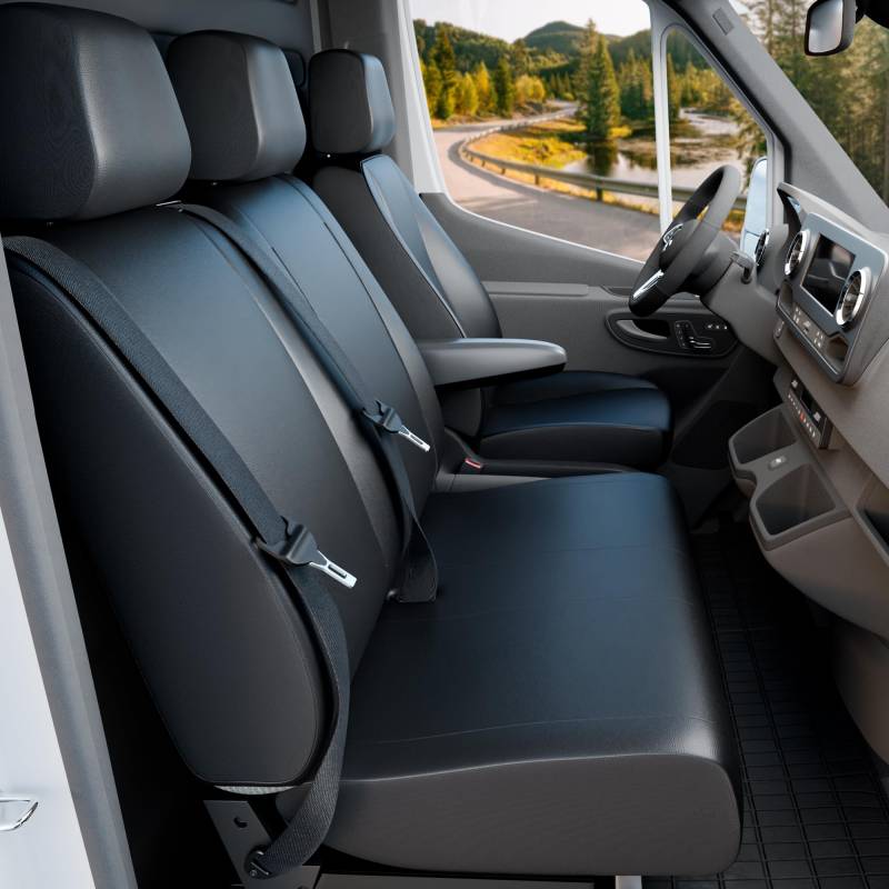 WALSER Passform Auto-Sitzbezug, Transporter-Schonbezug Kunstleder kompatibel mit Opel Vivaro/Renault Trafic/Nissan Primastar Einzelsitz + Doppelbank von Walser