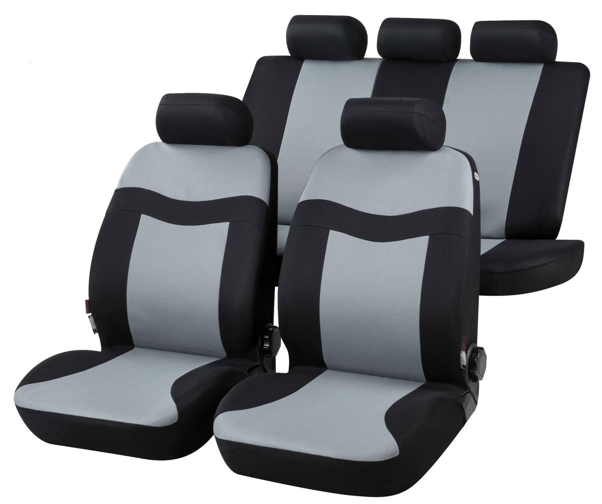 Walser Auto-Sitzbezug Rockford, Universal-Sitzbezug Komplett-Set, PKW-Sitzbezüge, 2 Vordersitzbezüge, 1 Rücksitzbankbezug schwarz/grau von Walser