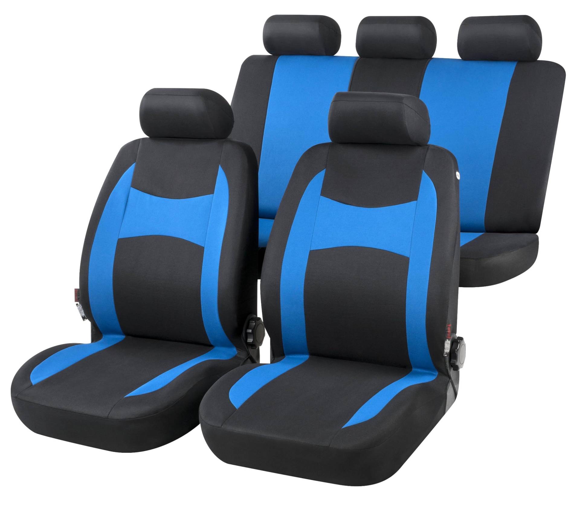 Walser Auto-Sitzbezug Fairmont, Universal-Sitzbezug Komplett-Set, PKW-Sitzbezüge, 2 Vordersitzbezüge, 1 Rücksitzbankbezug schwarz/blau von Walser