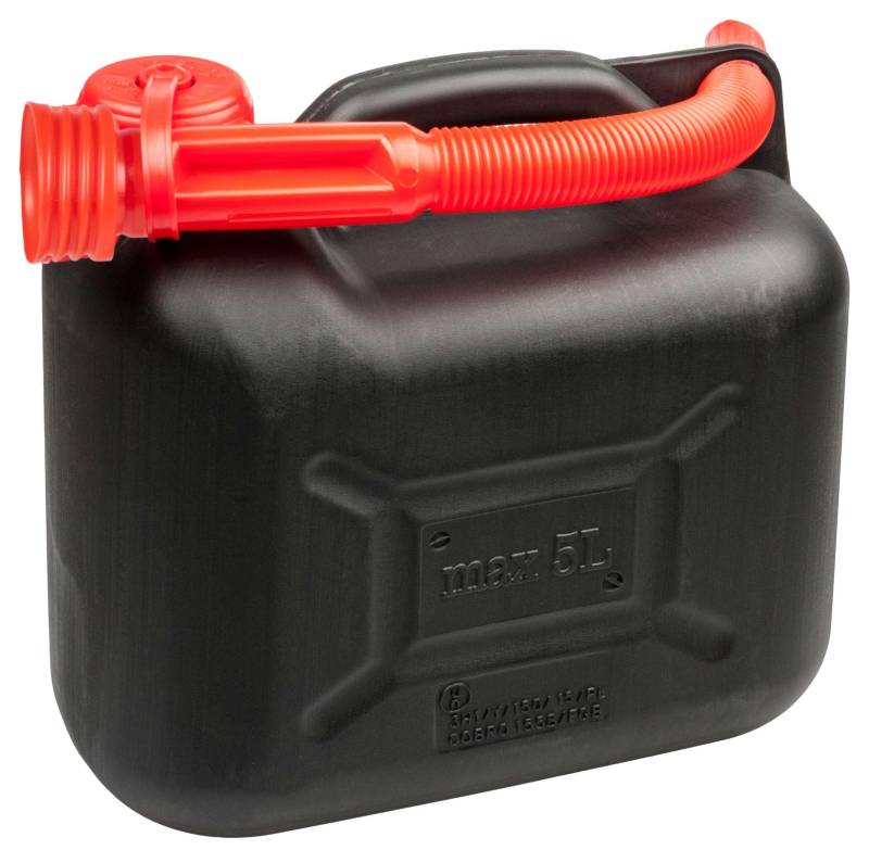 WALSER Benzinkanister 5 Liter, Kraftstoffkanister UN-geprüft mit Sicherheitsverschluss, Kunststoff Kanister, Reservekanister schwarz 16372 von Walser