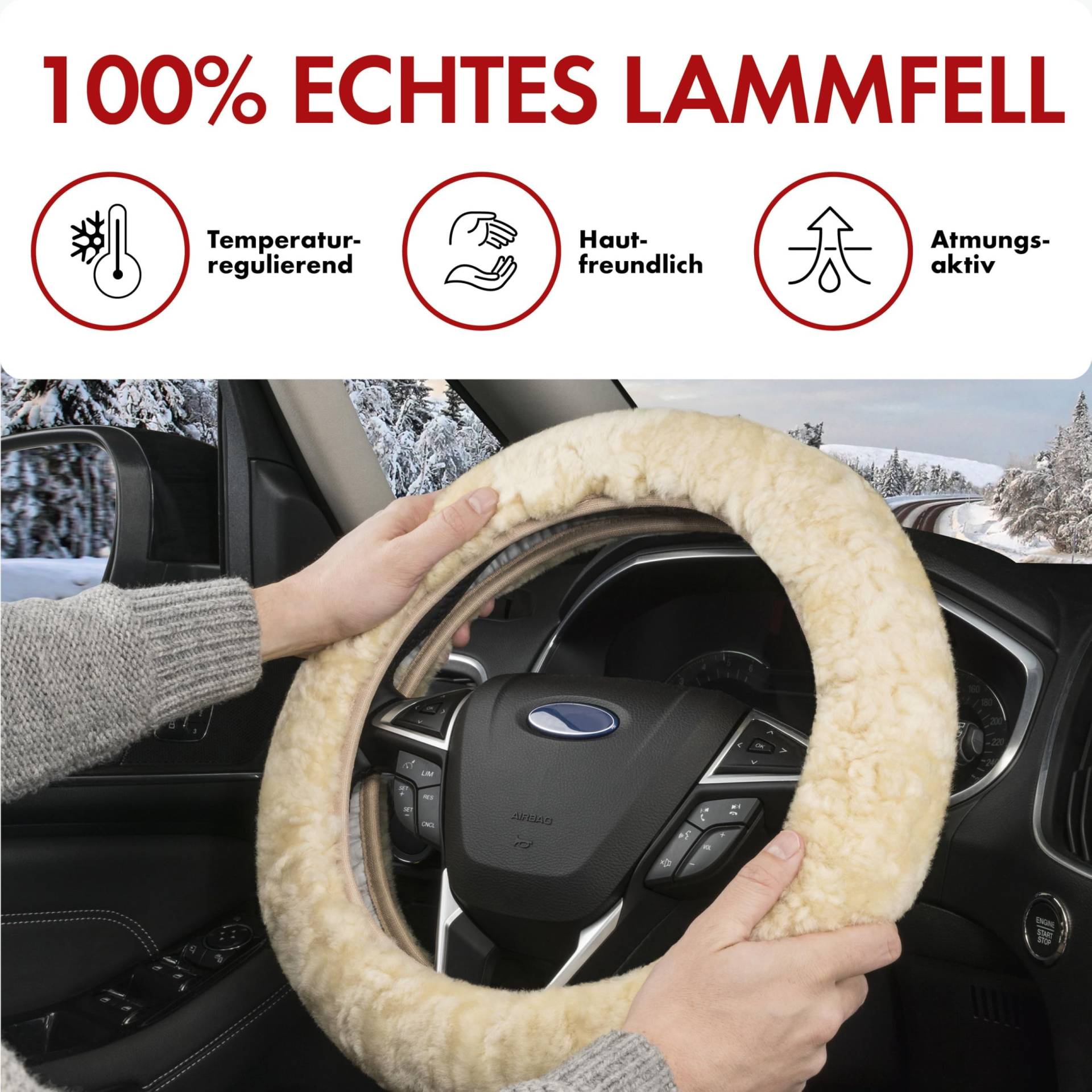 Walser Lammfell Lenkradbezug Auto, 100% Lammfell Lenkradschutz Auto, Auto Lenkradbezug, Lenkradbezug Fell, Lenkrad Bezug, Auto Winter Zubehoer, Lenkradbezug Winter, Lenkrad Wärmer beige von Walser