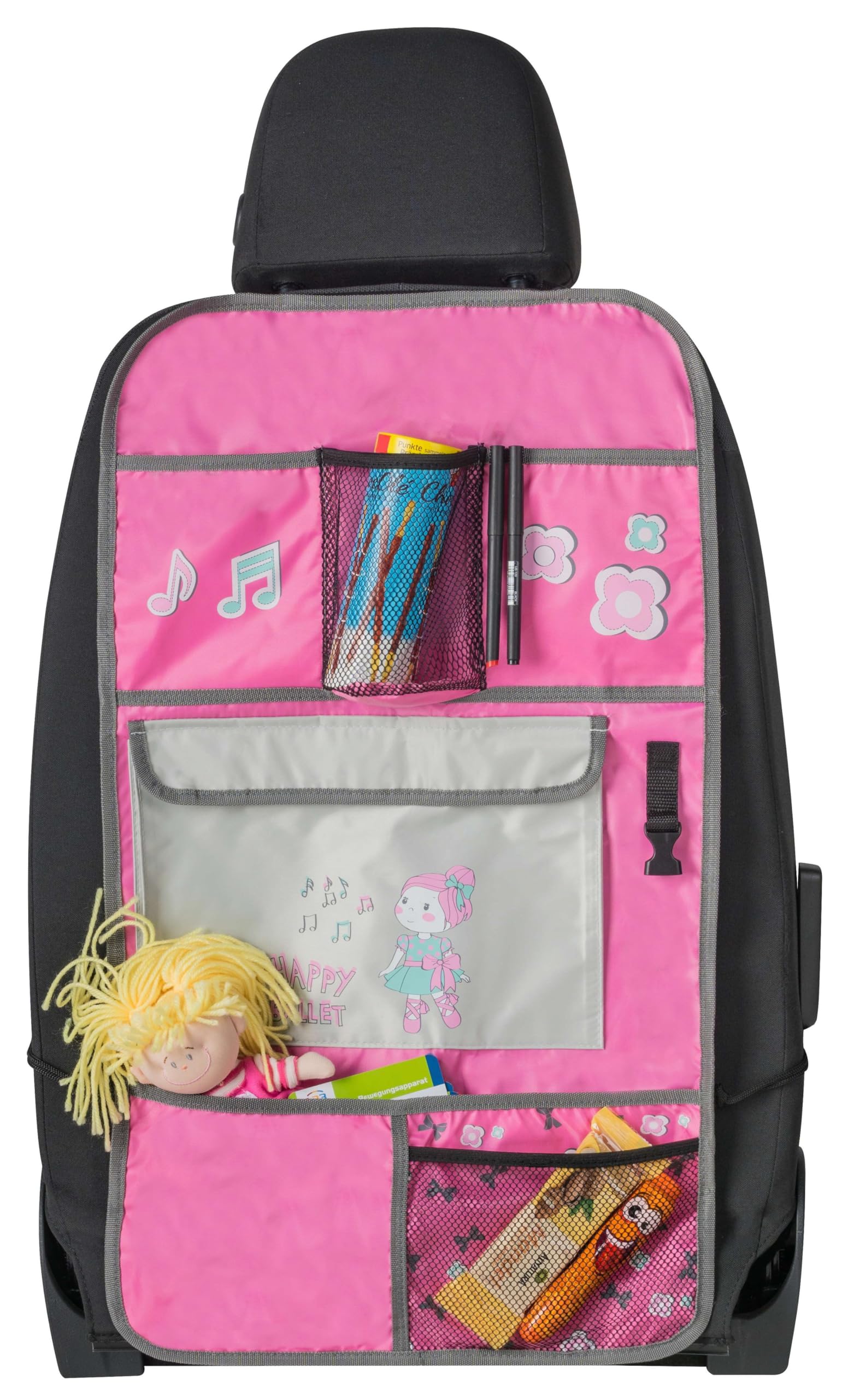 Walser Autositz-Organizer Kinder, Rückenlehnenschutz-Auto Ballet Doll, Rücksitz-Organizer mit Taschen Kinder, Rücksitzschoner-Auto ca. 70x40 cm rosa von Walser