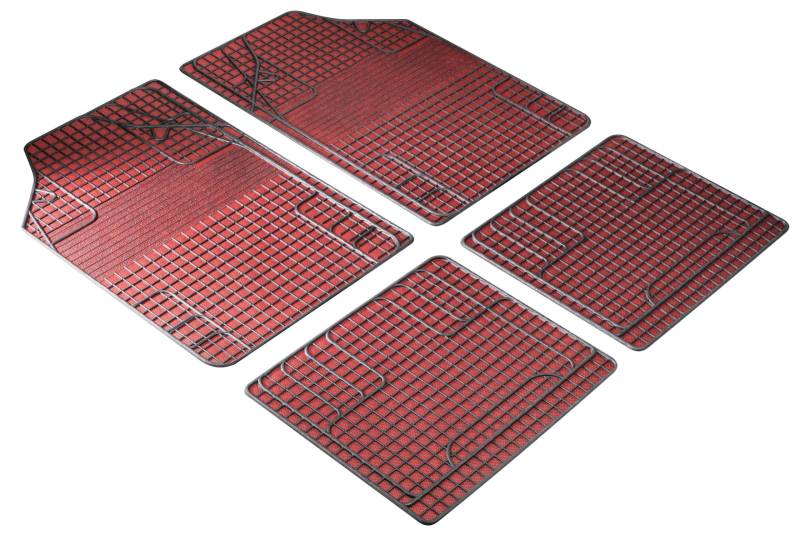 Walser Universal Auto-Gummimatten-Set, Automatten 4-teilig zuschneidbar, Universal Fußraummatte Auto, PKW-Fußraummatten rot/schwarz von Walser