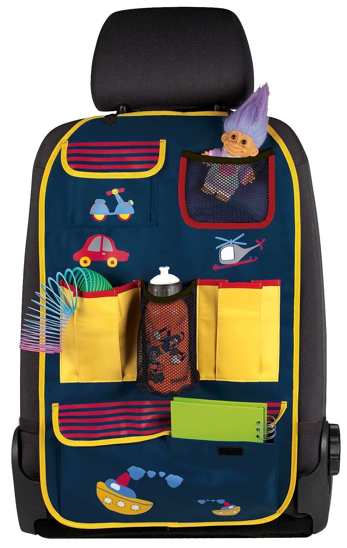 WALSER Organizer Driver Jack, Rückenlehnenschutz-Auto für Kinder, Auto-Organizer, Auto-Rücksitztasche, Rücksitzschoner blau/gelb von Walser