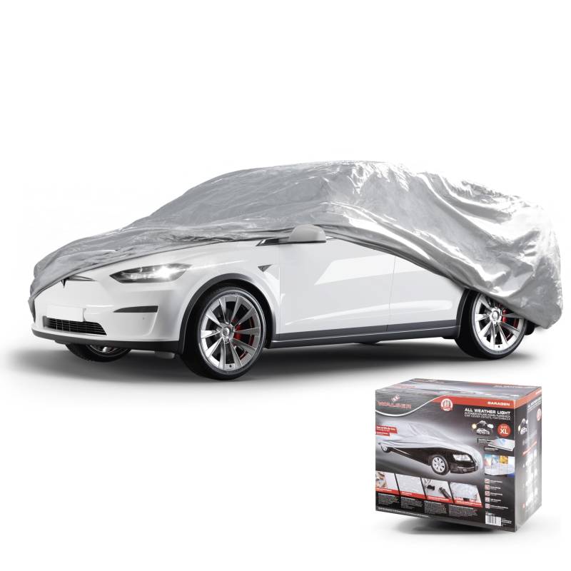 WALSER Abdeckplane Auto All Weather Light, Abdeckplane wasserdicht, 100% wetterfeste Auto Abdeckplane, Autoabdeckung Outdoor, Auto Abdeckplane wasserdicht, Autogarage, Vollgarage Kombi XL grau von Walser