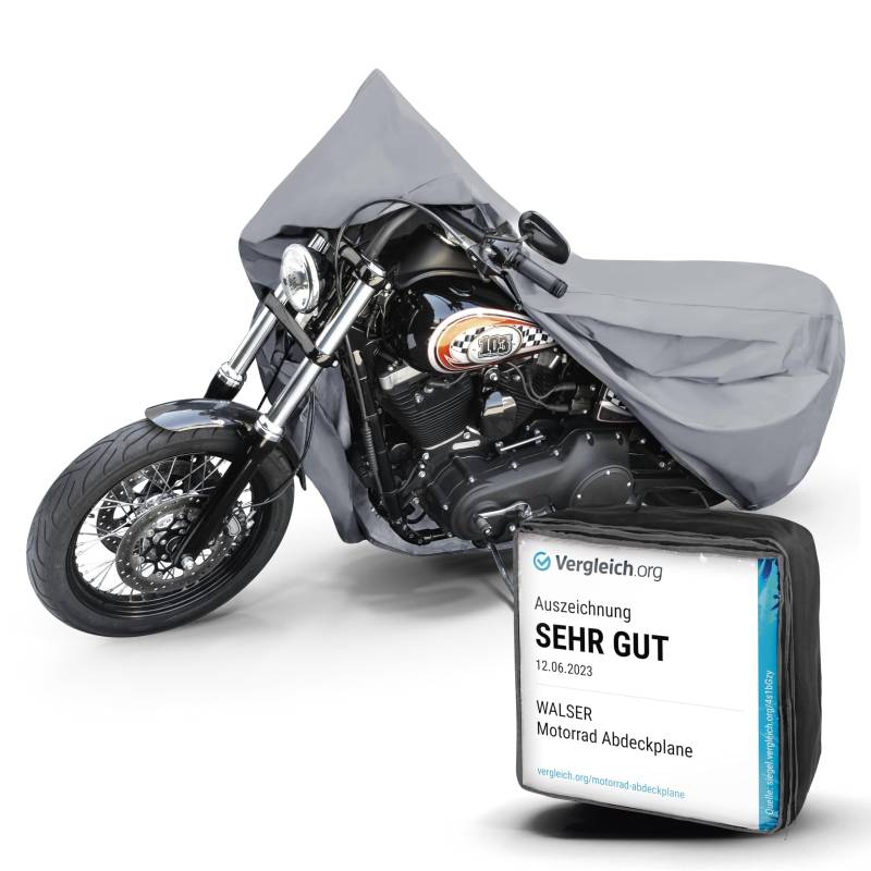 Walser Motorrad Abdeckplane L aus robustem PVC Abdeckplane wasserdicht Vespa Abdeckplane Outdoor Motorrad Plane wasserdicht Motorrad Zubehör Abdeckplane Motorrad grau mit Tasche 250x100x130 cm von Walser