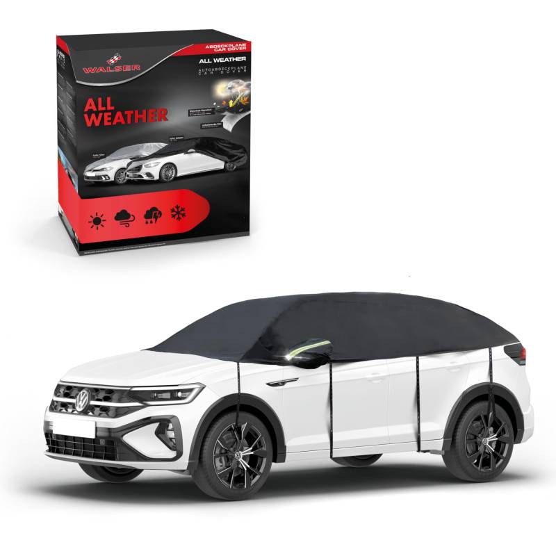 Walser Abdeckplane Auto All Weather, Abdeckplane wasserdicht, 100% wetterfeste Auto Abdeckplane, Autoabdeckung Outdoor, Auto Abdeckplane wasserdicht, Autoplane Halbgarage Größe 8 SUV/Van schwarz von Walser