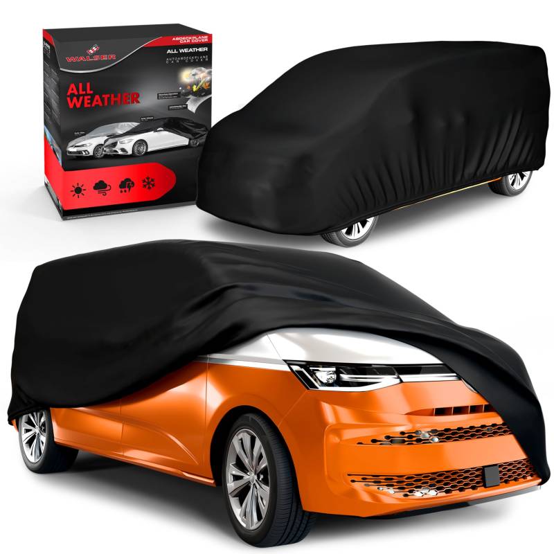 WALSER Abdeckplane Auto All Weather, Abdeckplane wasserdicht Größe 13 schwarz, 100% wetterfeste Transporter Abdeckplane kompatibel mit VW T4/T5/T6, Ford Tourneo, Opel Vivaro, Mercedes Vito/Viano von Walser