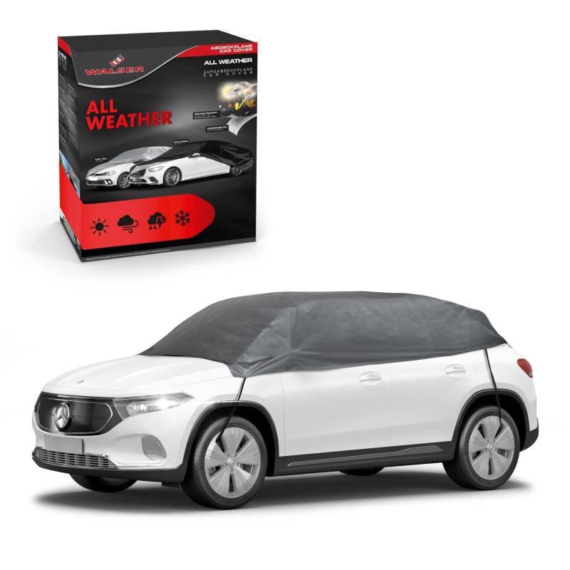 WALSER Abdeckplane Auto All Weather, Abdeckplane wasserdicht, 100% wetterfeste Auto Abdeckplane, Autoabdeckung Outdoor, Auto Abdeckplane wasserdicht, Autoplane Halbgarage Größe M grau von Walser