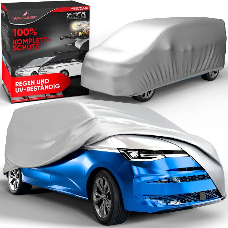 WALSER Abdeckplane Auto All Weather, Abdeckplane wasserdicht Größe 13 Silber, 100% wetterfeste Transporter Abdeckplane kompatibel mit VW T4/T5/T6, Ford Tourneo, Opel Vivaro, Mercedes Vito/Viano von Walser