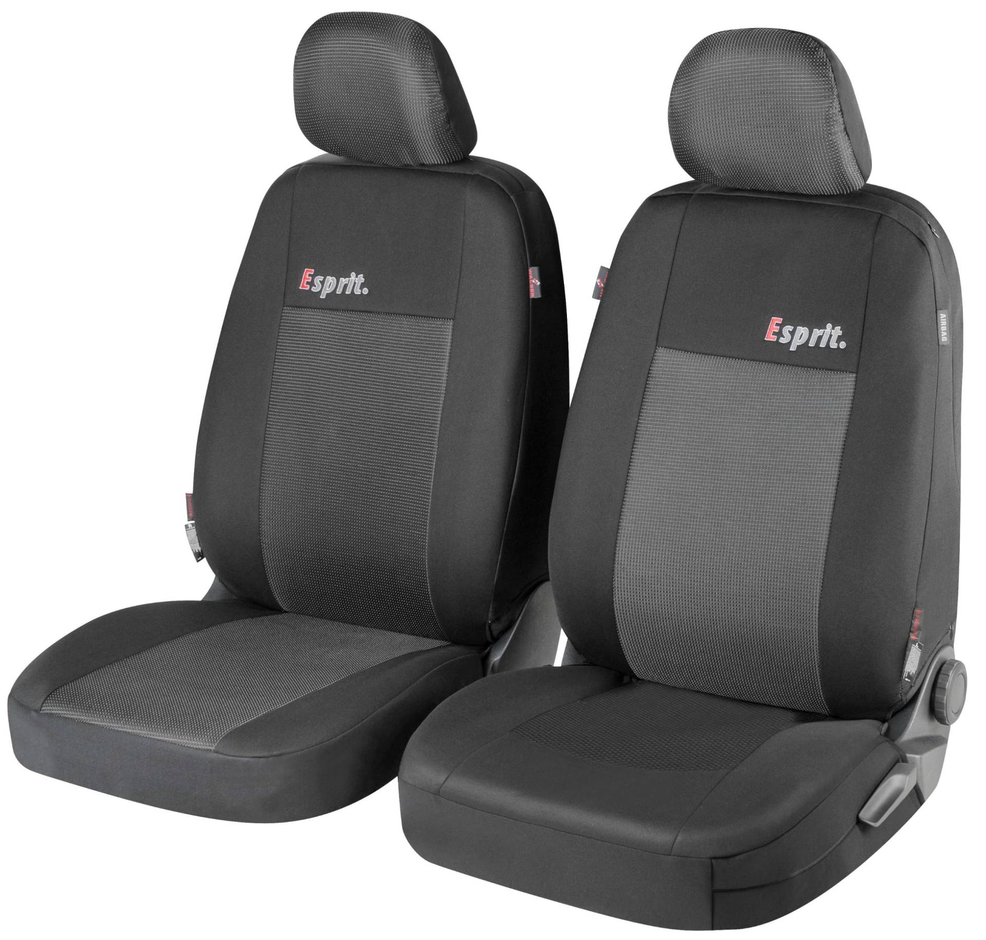 Walser Auto Sitzbezug Esprit mit Reißverschluss, Zipp-IT Schonbezüge für Normalsitze, 2 Vordersitzbezüge schwarz/grau 11848 von Walser