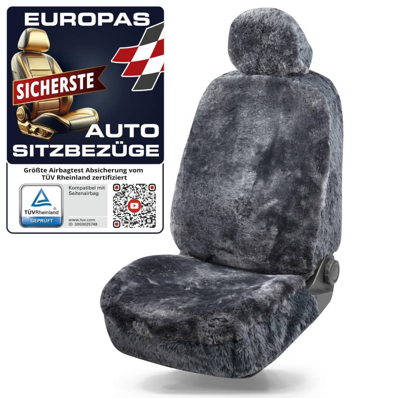WALSER Premium Lammfell Autositzbezug Maya, 100% Lammfell Sitzbezug für Auto, 1 Stück Lammfell Sitzbezüge Auto Vordersitze, Autositzbezug Lammfell, Autositzbezug Fell, Lammfell Autositz anthrazit von Walser