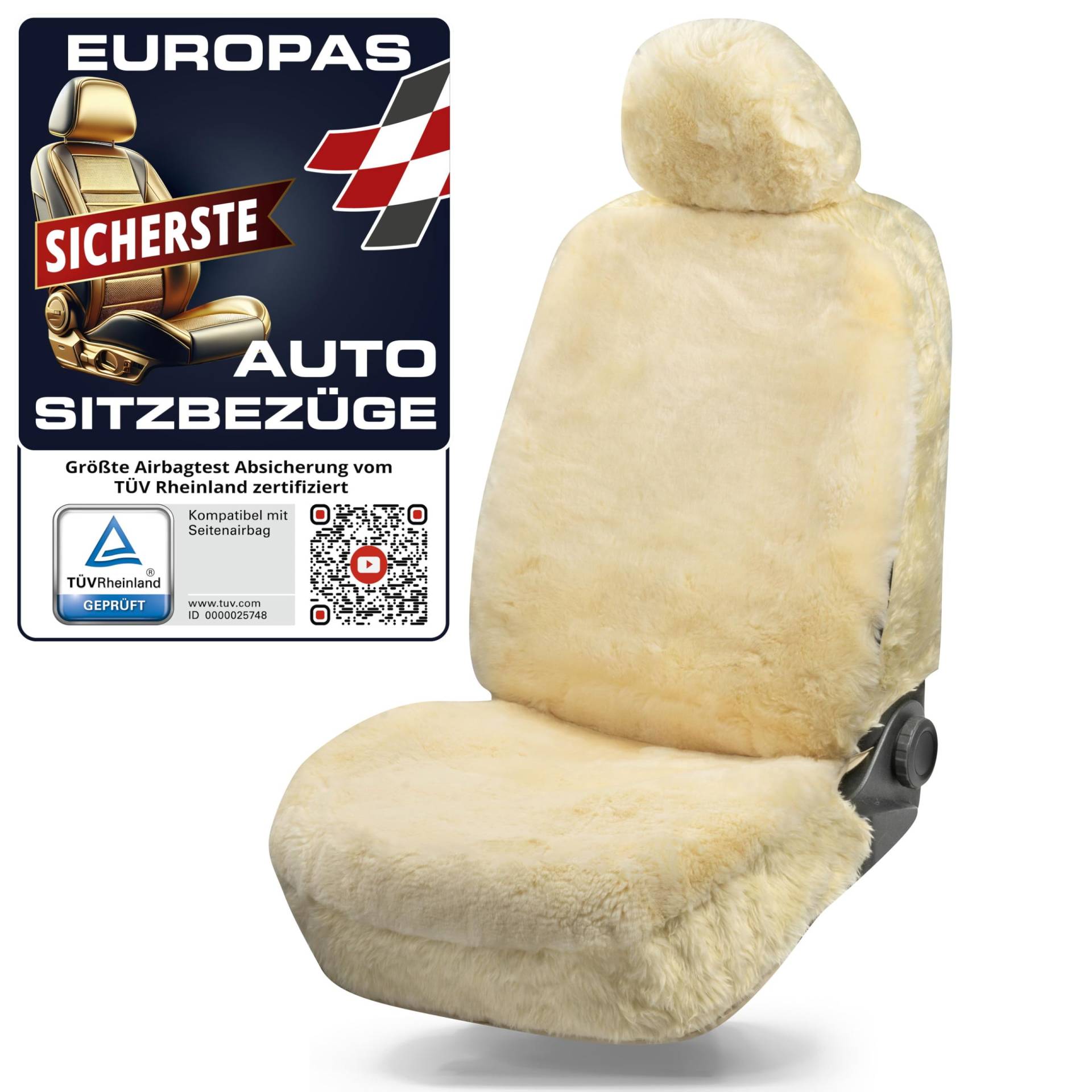 Walser Premium Lammfell Autositzbezug Maya - 100% Lammfell für Auto Vordersitze, 1 Stück, Fell, Beige von Walser