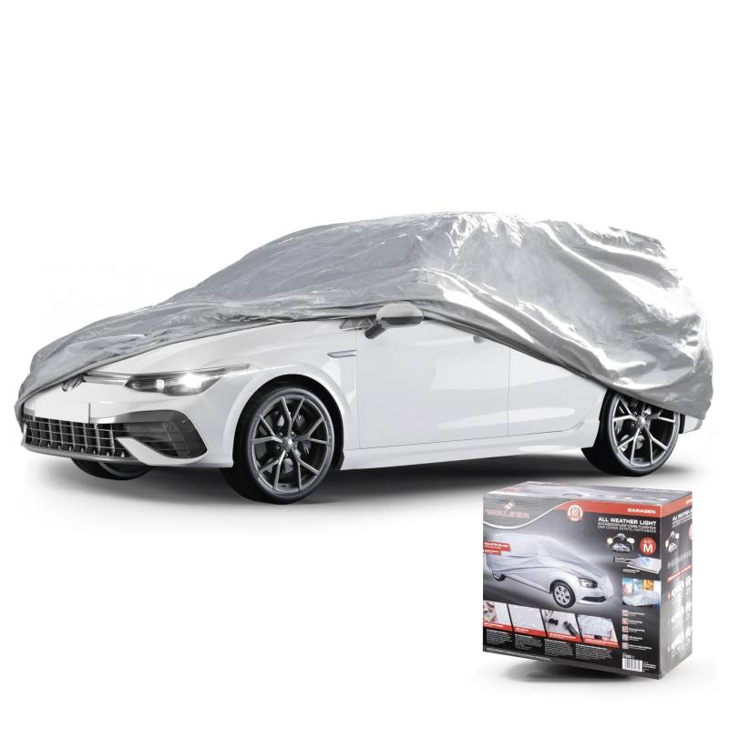 WALSER Autoabdeckung All Weather Light Vollgarage Kombi Größe M hellgrau, wasserdichte Autogarage, Staubdicht mit UV Schutz, verstärkte Gurtbefestigung von Walser