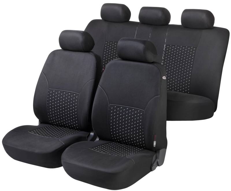 WALSER 11939 Auto Sitzbezüge Set, Auto Schonbezüge Dotspot Premium Komplettset, 2 Vordersitzbezüge, 1 Rücksitzbezug in Schwarz/Grau von Walser