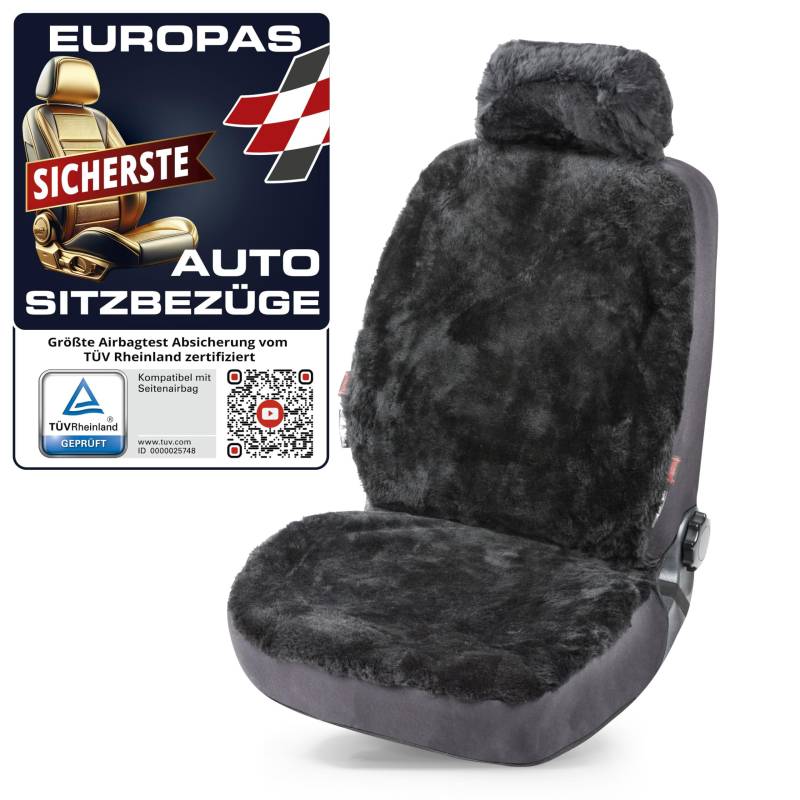 Walser Autositzbezug Lammfell, Lammfellbezug Auto, Lammfellschonbezug, Autoschonbezug echt Lammfell, Sitzbezug Lammfell schwarz von Walser