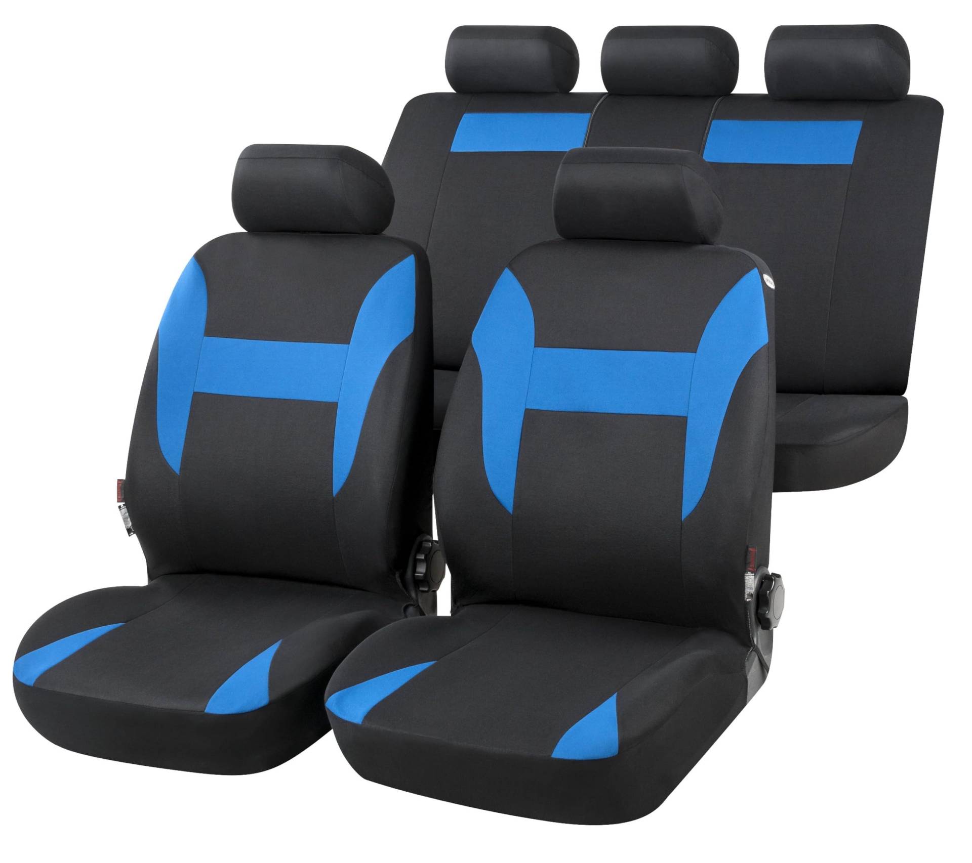 Walser Auto-Sitzbezug Nampa, Universal-Sitzbezug Komplett-Set, PKW-Sitzbezüge, 2 Vordersitzbezüge, 1 Rücksitzbankbezug schwarz/blau von Walser