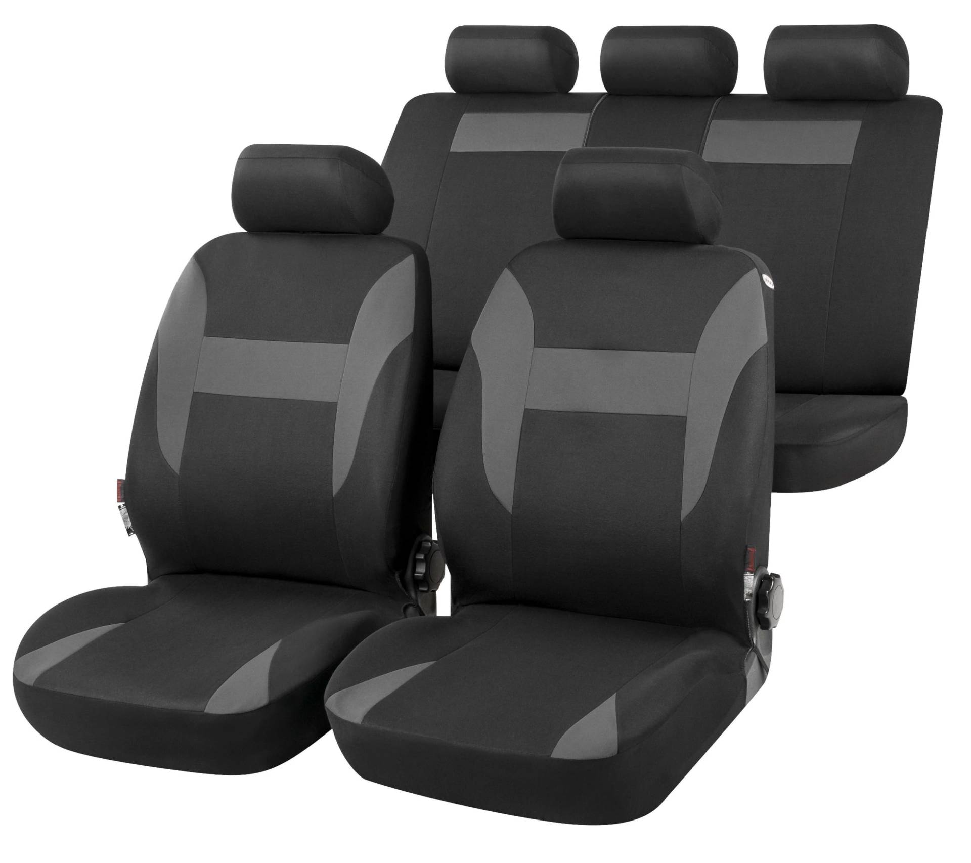 Walser Auto-Sitzbezug Nampa, Universal-Sitzbezug Komplett-Set, PKW-Sitzbezüge, 2 Vordersitzbezüge, 1 Rücksitzbankbezug schwarz/grau von Walser